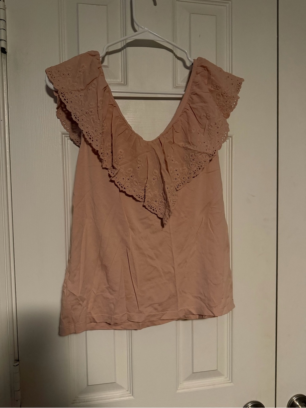 H&M Blush Pink Eyelet Ruffle V-Neck Tank